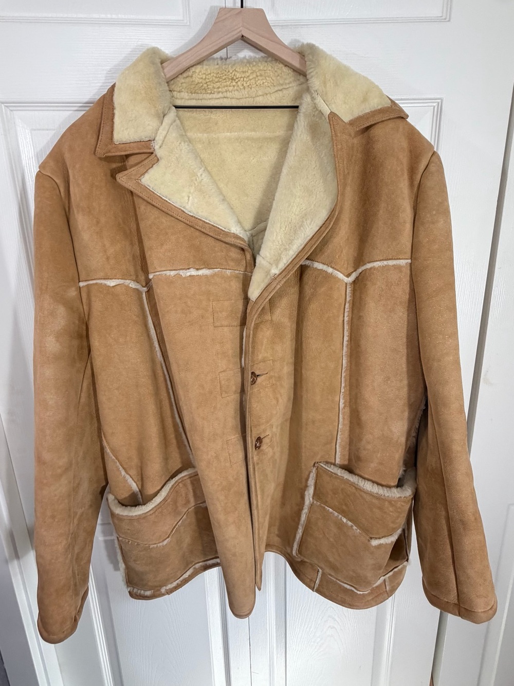Scully Vintage Mens Shearling Suede Leather Western Coat Tan Size 54 or 3XL
